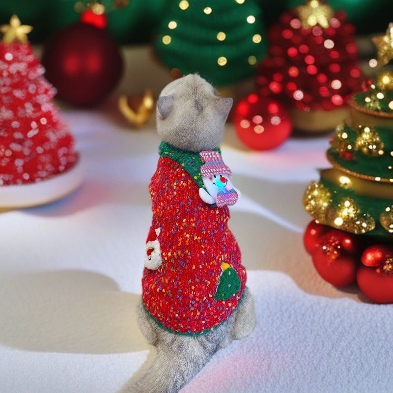 HKM-6121661 Warm Autumn/Winter Pet Sweater in Red and Green for Dogs and Cats, Unisex Wool Yarn, Size XS to XXL