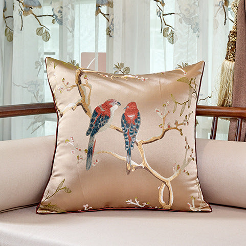 HKM-612179 Flower and Bird Jacquard Throw Pillow for Chair - Red, Beige, Lake Blue, Gold, 30x45cm, 45x45cm
