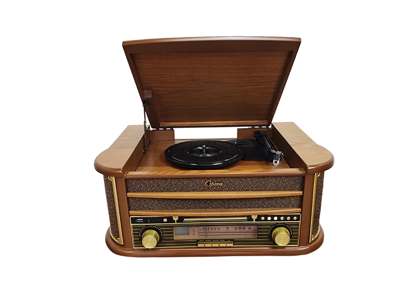 HKM-612179 Multifunctional Retro Wooden Turntable with AM FM Radio, USB and Bluetooth Connectivity, Plays Vinyl Records, CDs, and Tapes