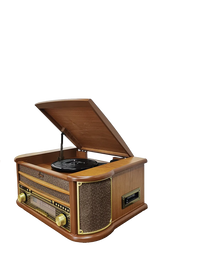 HKM-612179 Multifunctional Retro Wooden Turntable with AM FM Radio, USB and Bluetooth Connectivity, Plays Vinyl Records, CDs, and Tapes