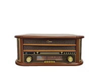 HKM-612179 Multifunctional Retro Wooden Turntable with AM FM Radio, USB and Bluetooth Connectivity, Plays Vinyl Records, CDs, and Tapes