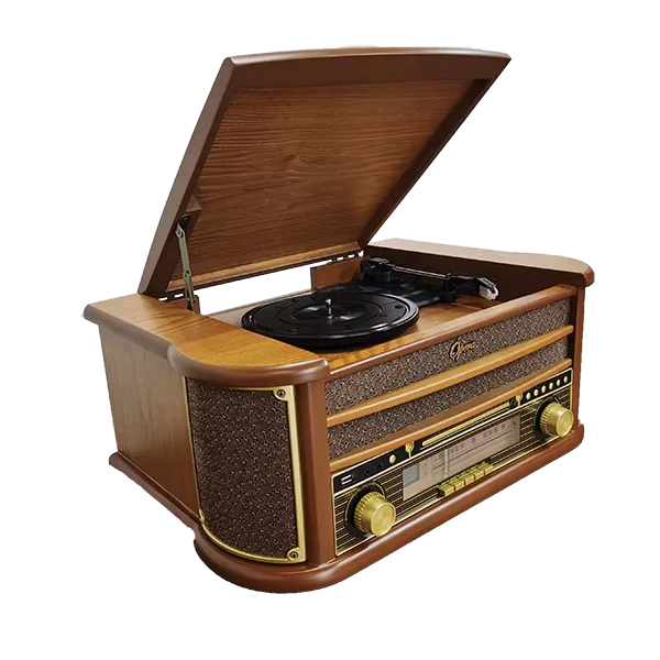 HKM-612179 Multifunctional Retro Wooden Turntable with AM FM Radio, USB and Bluetooth Connectivity, Plays Vinyl Records, CDs, and Tapes