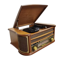 HKM-612179 Multifunctional Retro Wooden Turntable with AM FM Radio, USB and Bluetooth Connectivity, Plays Vinyl Records, CDs, and Tapes