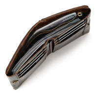 HKM-612243 Retro Men's Leather Wallet with Multi-Card Slots and Change Compartment in Brown/Blue/Coffee