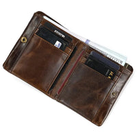 HKM-612243 Retro Men's Leather Wallet with Multi-Card Slots and Change Compartment in Brown/Blue/Coffee