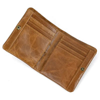 HKM-612243 Retro Men's Leather Wallet with Multi-Card Slots and Change Compartment in Brown/Blue/Coffee
