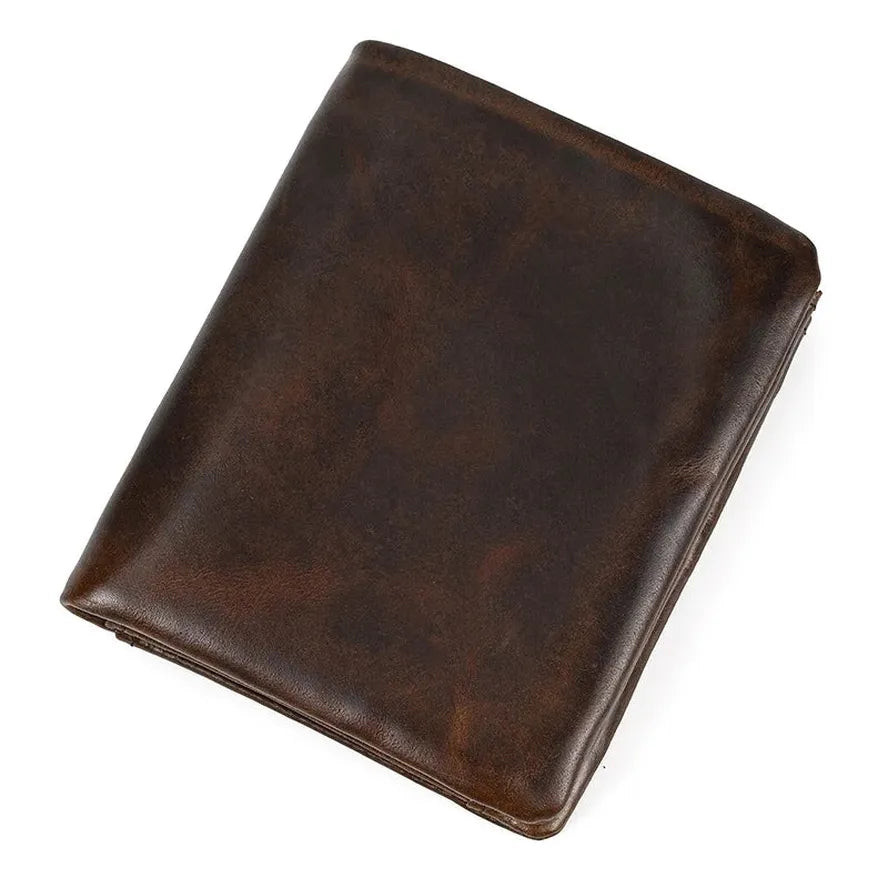 HKM-612243 Retro Men's Leather Wallet with Multi-Card Slots and Change Compartment in Brown/Blue/Coffee