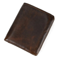 HKM-612243 Retro Men's Leather Wallet with Multi-Card Slots and Change Compartment in Brown/Blue/Coffee