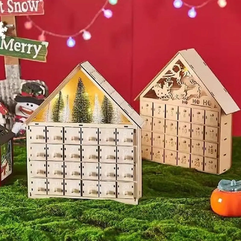 HKM-612307 Wooden LED Light Advent Calendar Christmas Decoration