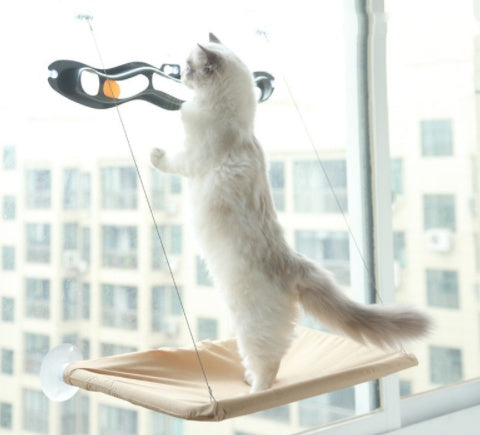 HKM-6124477 Blue Cat Suction Cup Hanging Hammock with Soft Chair and Cozy Accessories for Sunbathing