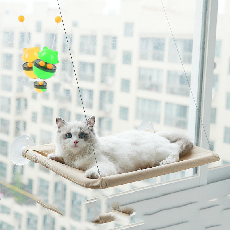 HKM-6124477 Blue Cat Suction Cup Hanging Hammock with Soft Chair and Cozy Accessories for Sunbathing