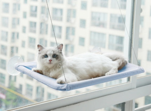 HKM-6124477 Blue Cat Suction Cup Hanging Hammock with Soft Chair and Cozy Accessories for Sunbathing