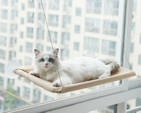 HKM-6124477 Blue Cat Suction Cup Hanging Hammock with Soft Chair and Cozy Accessories for Sunbathing