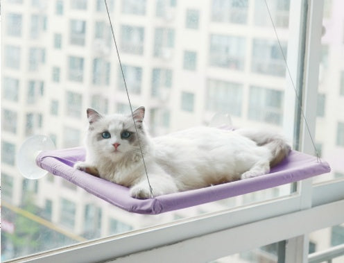 HKM-6124477 Blue Cat Suction Cup Hanging Hammock with Soft Chair and Cozy Accessories for Sunbathing