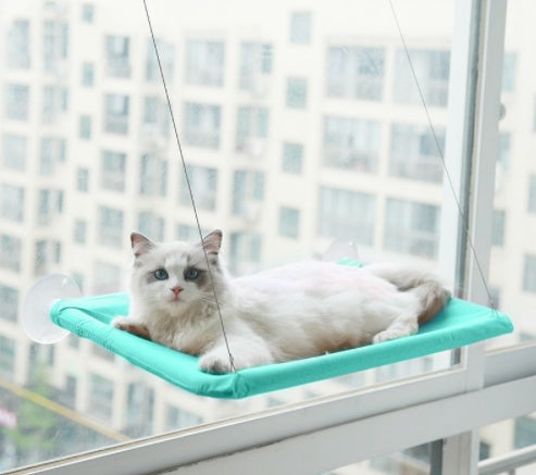 HKM-6124477 Blue Cat Suction Cup Hanging Hammock with Soft Chair and Cozy Accessories for Sunbathing