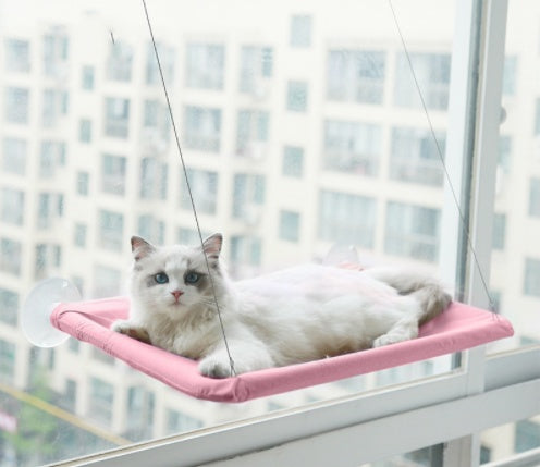 HKM-6124477 Blue Cat Suction Cup Hanging Hammock with Soft Chair and Cozy Accessories for Sunbathing