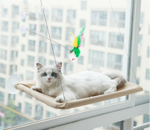 HKM-6124477 Blue Cat Suction Cup Hanging Hammock with Soft Chair and Cozy Accessories for Sunbathing