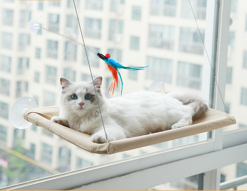 HKM-6124477 Blue Cat Suction Cup Hanging Hammock with Soft Chair and Cozy Accessories for Sunbathing