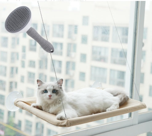 HKM-6124477 Blue Cat Suction Cup Hanging Hammock with Soft Chair and Cozy Accessories for Sunbathing