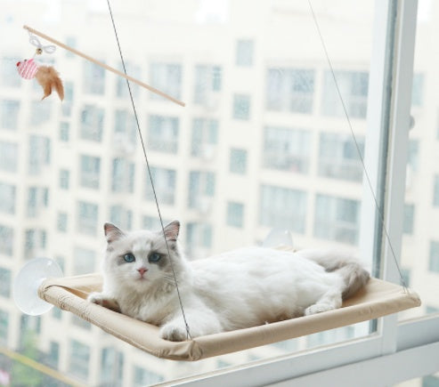 HKM-6124477 Blue Cat Suction Cup Hanging Hammock with Soft Chair and Cozy Accessories for Sunbathing