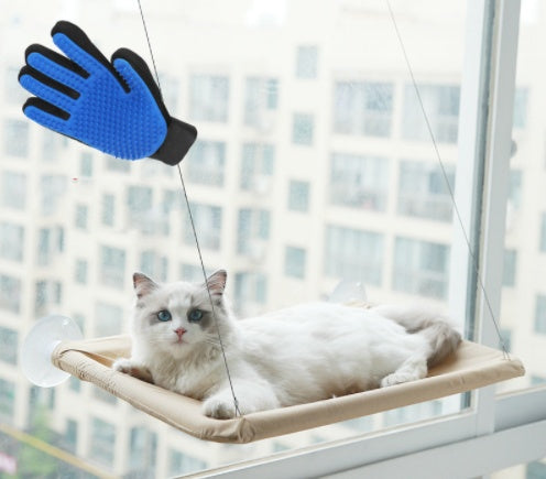 HKM-6124477 Blue Cat Suction Cup Hanging Hammock with Soft Chair and Cozy Accessories for Sunbathing