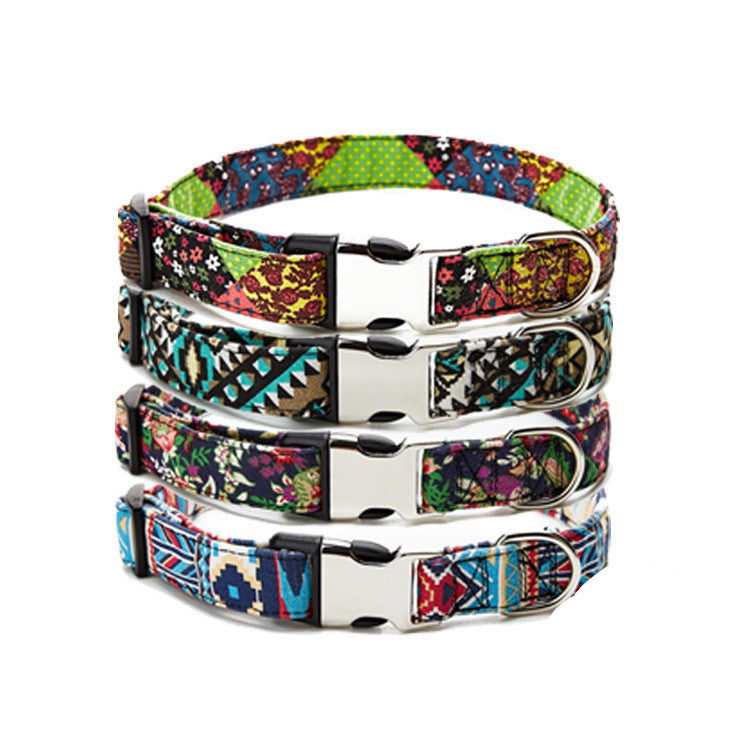 HKM-6124861 Ethnic Style Half Metal Dog Collar - Adjustable Cloth Design for All Breeds