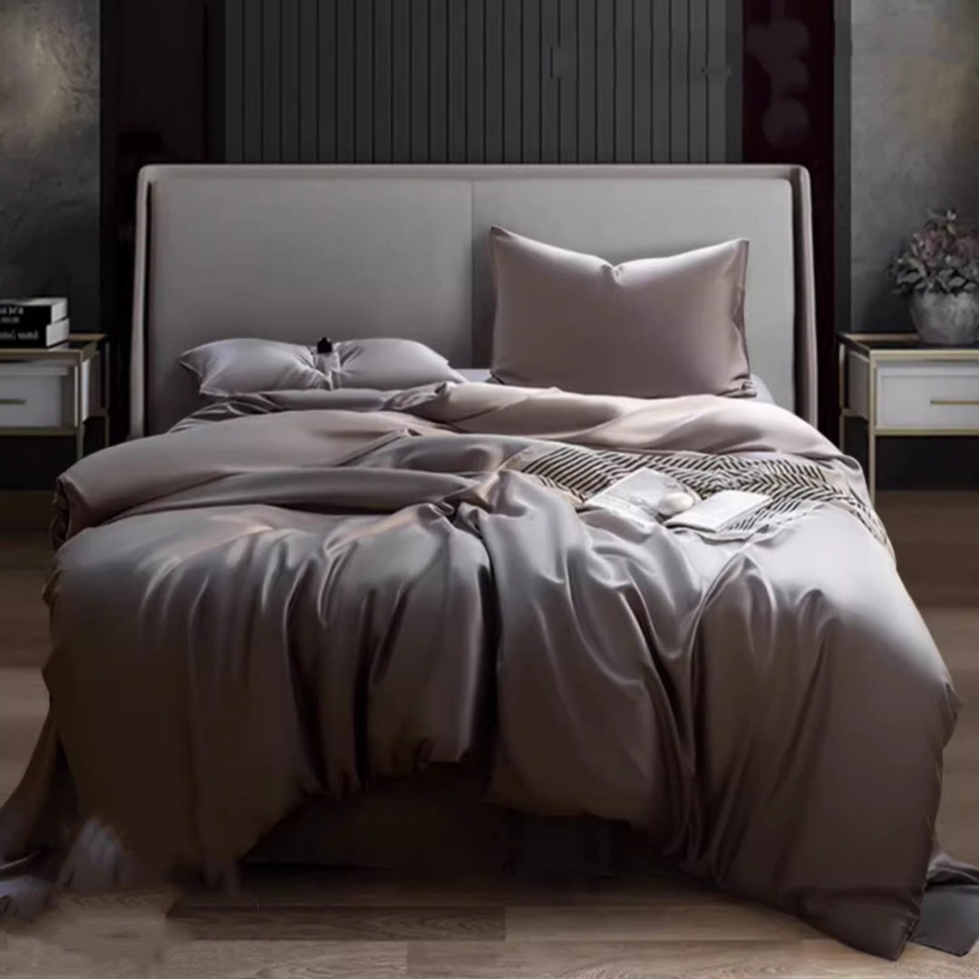 HKM-612499 Ice Silk Four-Piece Cooling Quilt Cover Set in Solid Color - Modern Simplicity Design