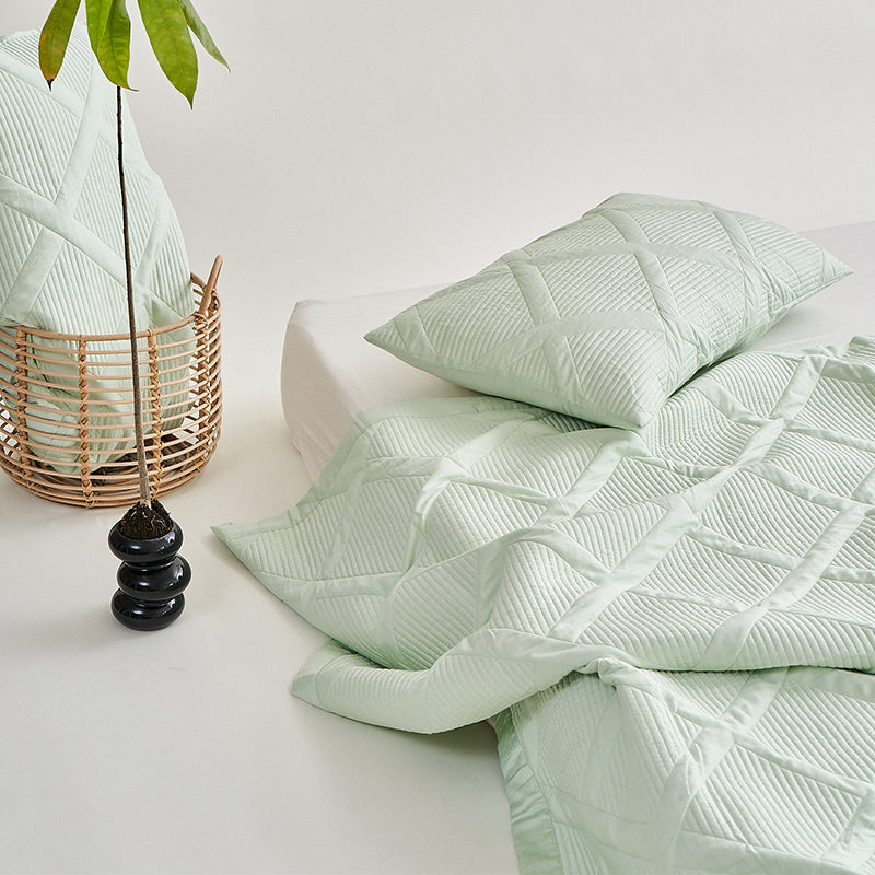 HKM-612499 Summer Cool Feeling Thin Quilt Set with 2 Pillowcases - 100% Tencel Cotton, Solid Color Design