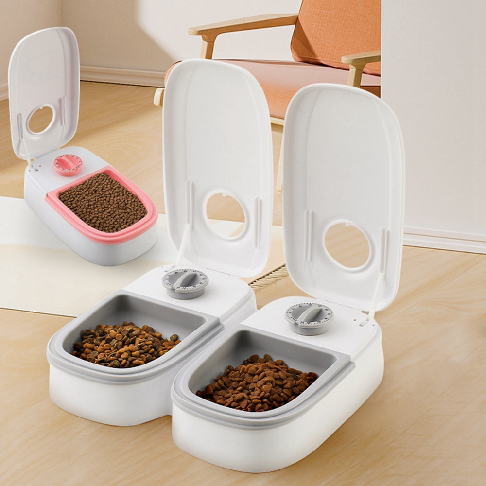 HKM-6126653 Automatic Pet Feeder with Water Dispenser - Stainless Steel Feeder for Cats and Dogs, Two Meal Options