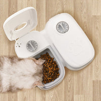 HKM-6126653 Automatic Pet Feeder with Water Dispenser - Stainless Steel Feeder for Cats and Dogs, Two Meal Options