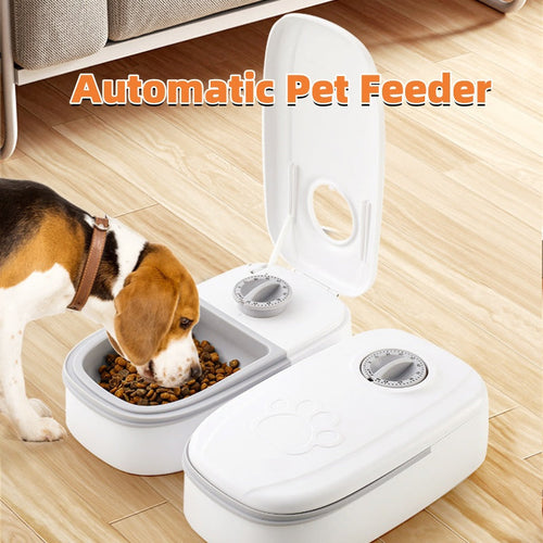 HKM-6126653 Automatic Pet Feeder with Water Dispenser - Stainless Steel Feeder for Cats and Dogs, Two Meal Options