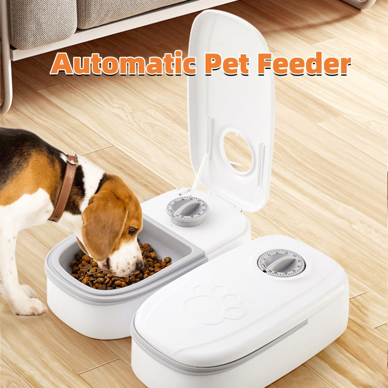 HKM-6126653 Automatic Pet Feeder with Water Dispenser - Stainless Steel Feeder for Cats and Dogs, Two Meal Options
