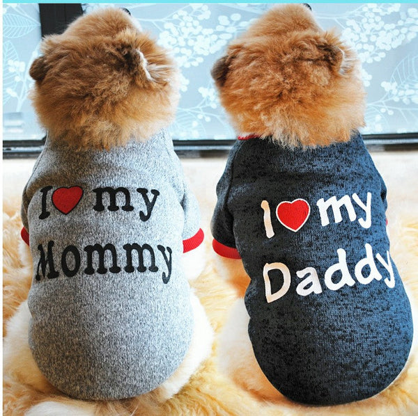 HKM-6127933 Cotton Fleece Sweatshirt for Dogs - Navy Blue Love Dad & Gray Love Mom Options