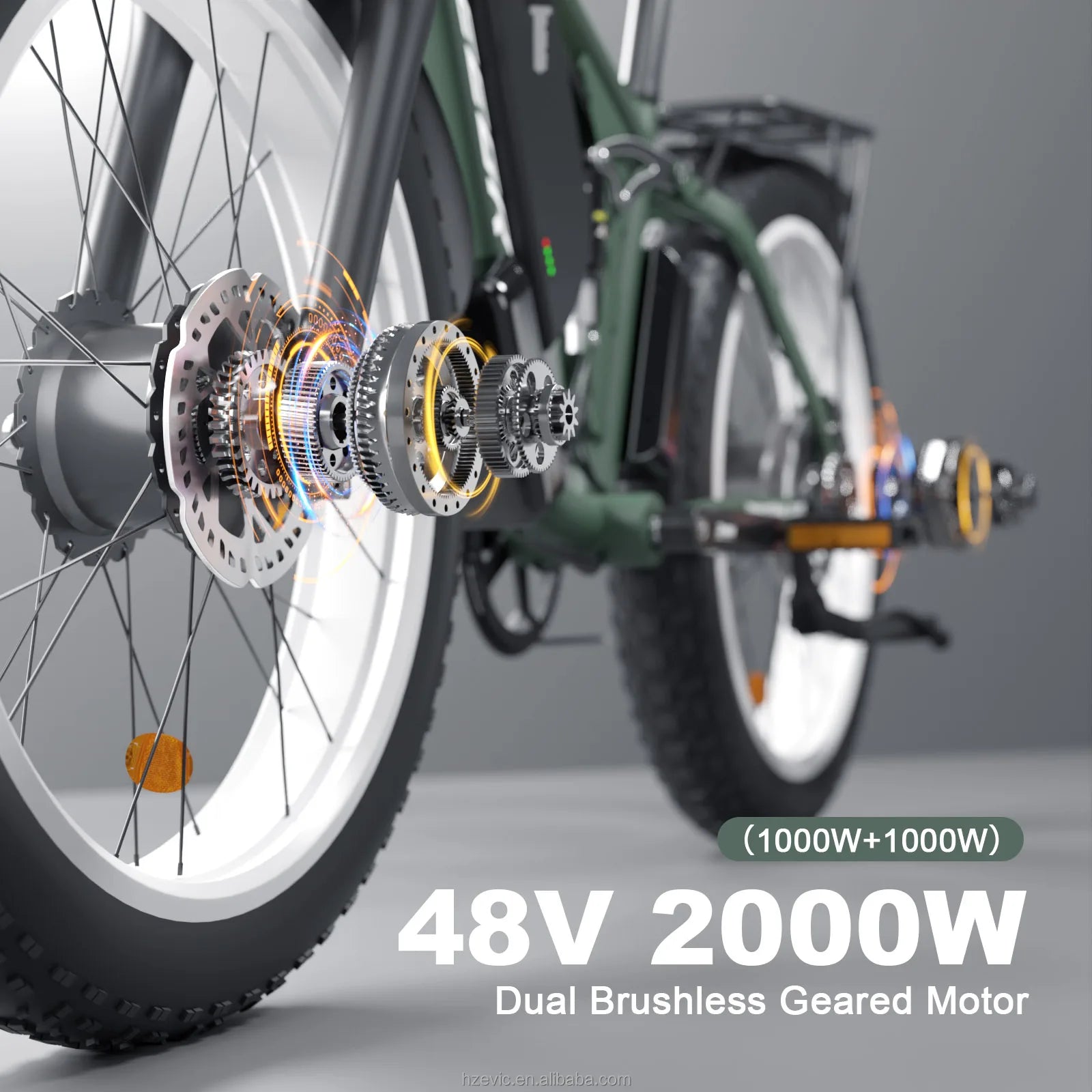 HKM-612883 Dual Motor Electric Bike 2000W 48V Fat Tire 26 Inch with Hydraulic Brakes and 7 Speed Gears