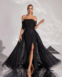 HKM-612883 Elegant Black Evening Dress for Women - Perfect for Formal Occasions