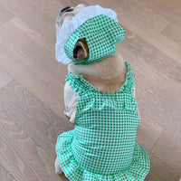 HKM-6130237 Creative Plaid Dog Dress Set for All Breeds - Blue and Green - Sizes XS to XXL