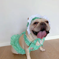 HKM-6130237 Creative Plaid Dog Dress Set for All Breeds - Blue and Green - Sizes XS to XXL