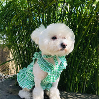 HKM-6130237 Creative Plaid Dog Dress Set for All Breeds - Blue and Green - Sizes XS to XXL