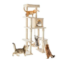 HKM-6134077 Multi-Story Cat Tree Tower with Hammock, Scratching Posts, and Extended Platform for Multiple Cats