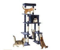 HKM-6134077 Multi-Story Cat Tree Tower with Hammock, Scratching Posts, and Extended Platform for Multiple Cats
