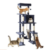 HKM-6134077 Multi-Story Cat Tree Tower with Hammock, Scratching Posts, and Extended Platform for Multiple Cats