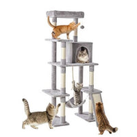 HKM-6134077 Multi-Story Cat Tree Tower with Hammock, Scratching Posts, and Extended Platform for Multiple Cats