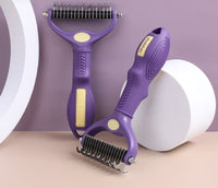 HKM-6134205 Double-Sided Knot Untying Comb for Dogs and Cats - Purple Plastic Pet Grooming Tool