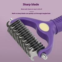 HKM-6134205 Double-Sided Knot Untying Comb for Dogs and Cats - Purple Plastic Pet Grooming Tool