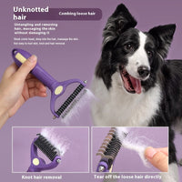 HKM-6134205 Double-Sided Knot Untying Comb for Dogs and Cats - Purple Plastic Pet Grooming Tool