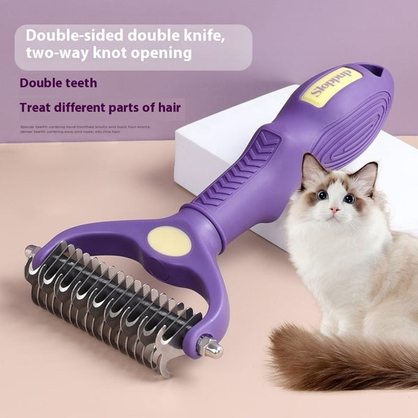 HKM-6134205 Double-Sided Knot Untying Comb for Dogs and Cats - Purple Plastic Pet Grooming Tool
