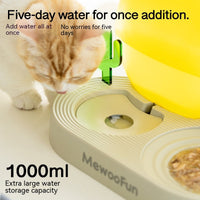 HKM-6134589 Cat Plastic Double Bowl Set - Water and Rice Basin with Kettle and Spoon in Light Wisteria and Willow Green Tea
