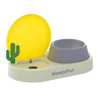 HKM-6134589 Cat Plastic Double Bowl Set - Water and Rice Basin with Kettle and Spoon in Light Wisteria and Willow Green Tea