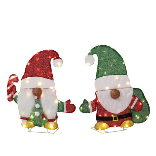 HKM-613459 Lighted Gnome and Candy Cane Christmas Decorations - 2D Holiday Decor with 80 Warm White LED Lights for Indoor and Outdoor Use