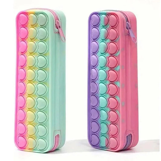 HKM-613459 Silicone Heart Pop Fidget Pencil Case - Vibrant and Durable Pencil Pouch